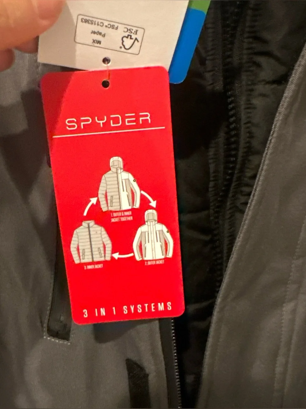 Spyder Boys 3-in-1 Systems Jacket Parka Detachable Hood Black Grey New M (10/12)